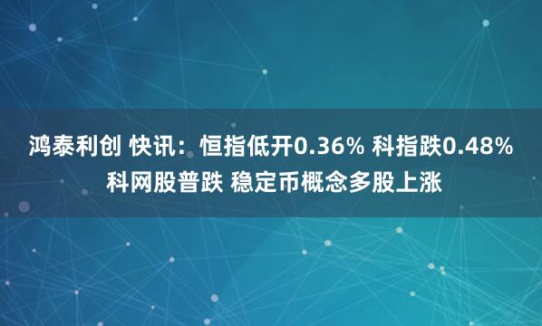 鸿泰利创 快讯：恒指低开0.36% 科指跌0.48% 科网股普跌 稳定币概念多股上涨