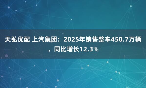 天弘优配 上汽集团：2025年销售整车450.7万辆，同比增长12.3%
