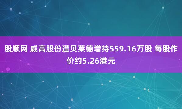 股顺网 威高股份遭贝莱德增持559.16万股 每股作价约5.26港元